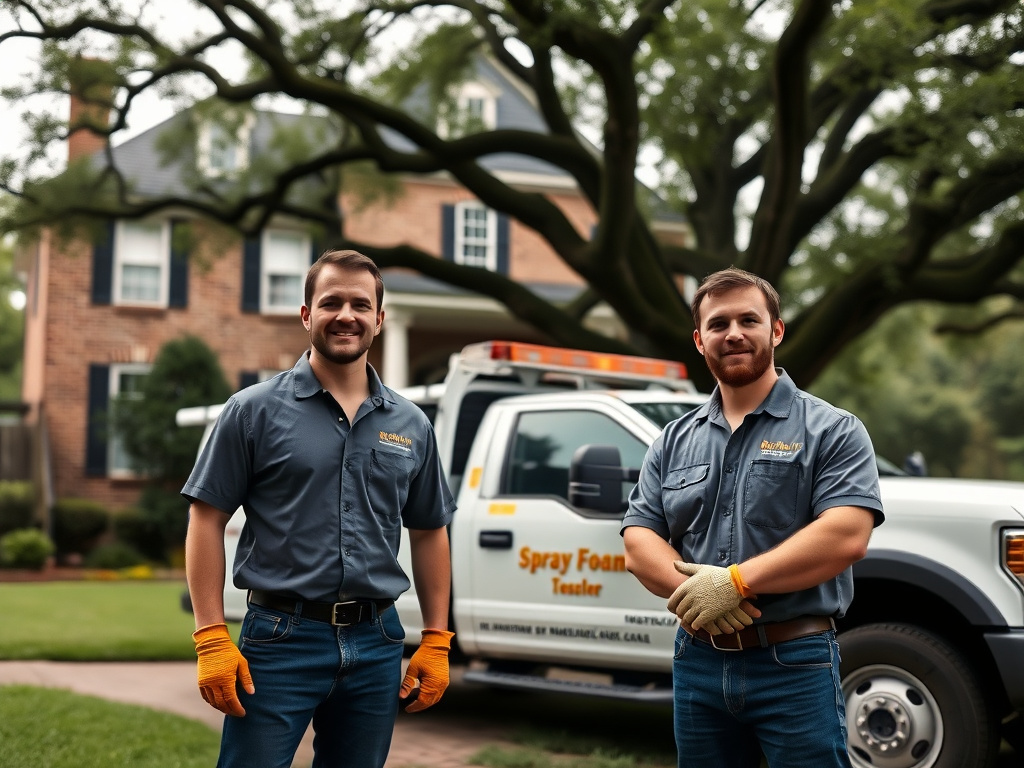 Spray foam insulation crew standing in front of a home near Athens, Georgia